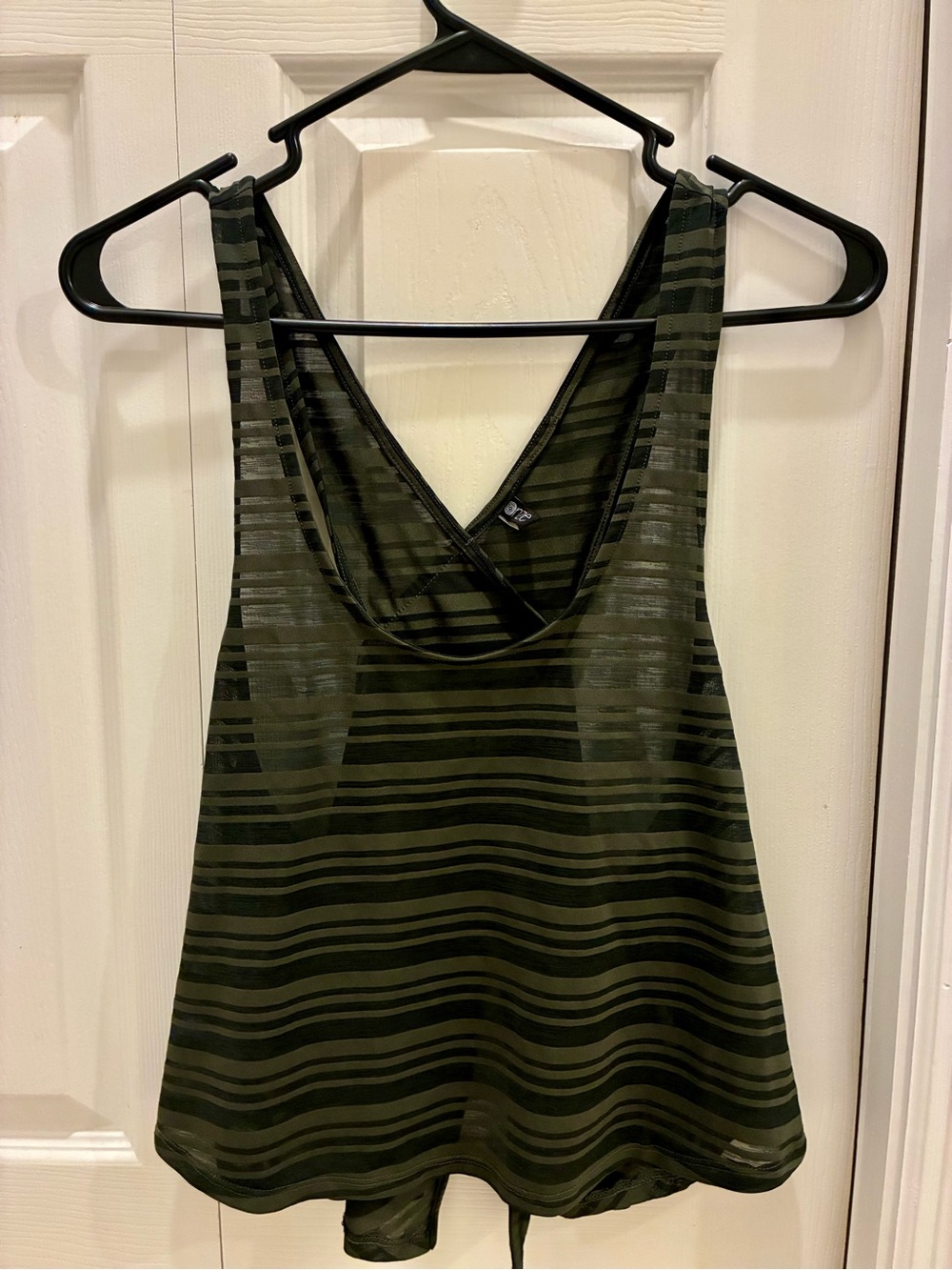 Onzie Sheer Mesh Tank – Black/Olive Striped | Flowy Open Back